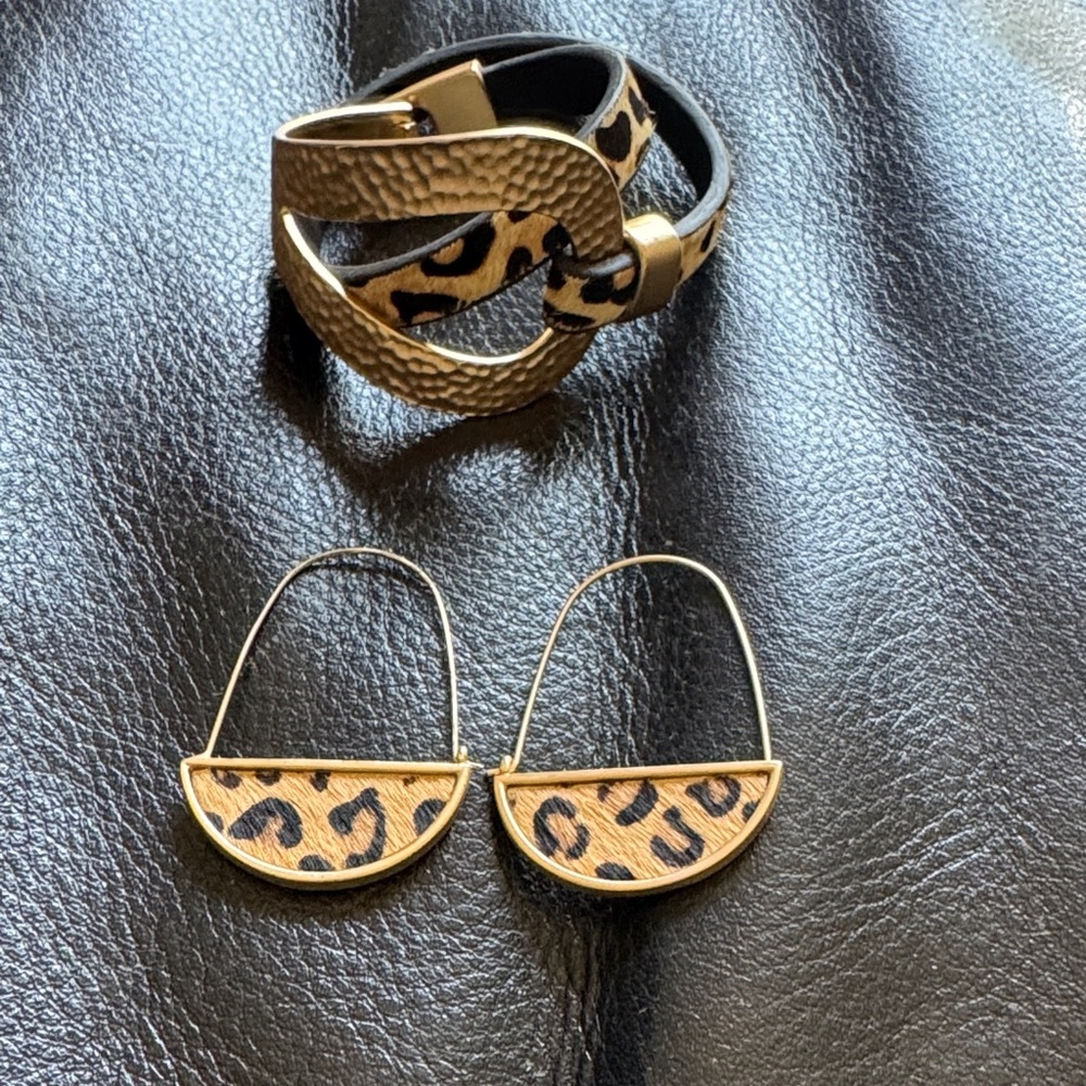 Leopard Print Bracelet and Earrings Set